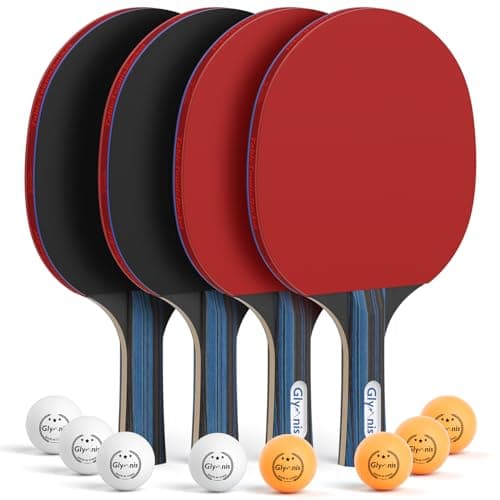 Image of Glymnis Table Tennis Set of 4 with 8 Balls, Table Tennis Paddle Set with Storage Case, Portable Ping Pong Rackets for Indoor Outdoor Games