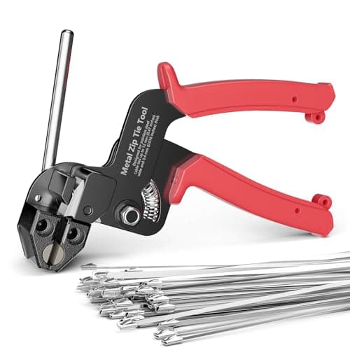 Image of LEENUE Metal Zip Tie Gun with 100 PCS 11.8 Inch 304 Stainless Steel Cable Ties, Heavy Duty Cable Tie Gun Cutter and Tighter, for Chain Link Fence Ties and Exhasust Pipes