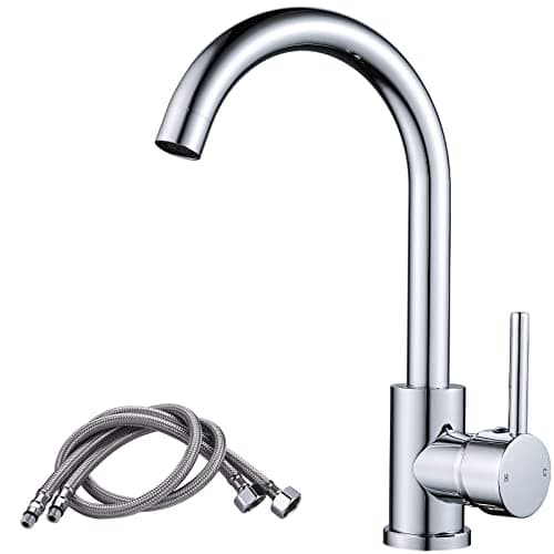 Image of NewEast Kitchen Mixer Taps, Stainless Steel Single Lever Kitchen Monobloc Sink Tap with Swivel Spout and Hoses, Chrome Brass