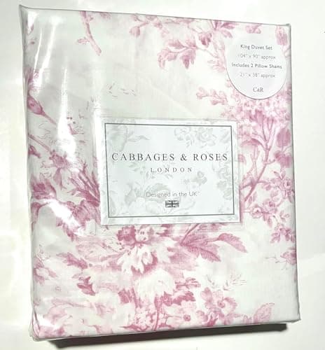 Image of Cabbages & Roses London Home Luxury Collection – 100% Cotton Percale, Cool & Crisp Feel, Wrinkle-Resistant Hotel-Style 3-Piece Duvet Set (Alderney Raspberry, King)