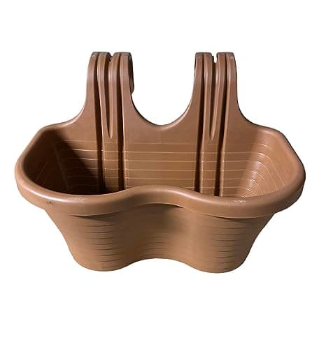 Image of Tamersgifts Easy Hang Garden Hanging Plant Pots Flower Pots Trough Garden Fence Balcony Railing Flower Pot (Orange, Medium)