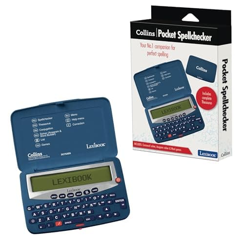Image of LEXIBOOK, The Collins English Dictionary, 13th Edition-Electronic Pocket Spellchecker, Thesaurus, Crossword, Conjugation, Anagram Solver, Words Games, with Battery, Blue/White, DC753ENLXB