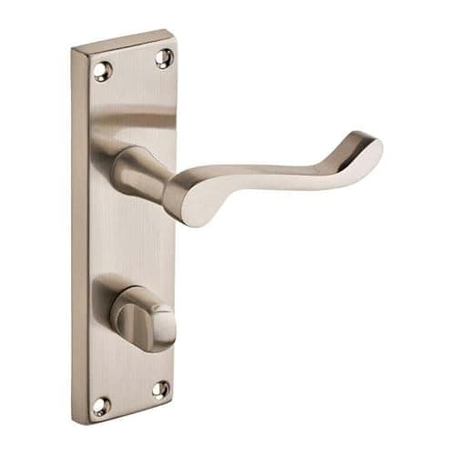 Image of Designer Levers - Victorian Scroll Lever Bathroom Door Handle - Satin Nickel - 1 Pair - Bathroom Locking Door Handle - with Thumbturn