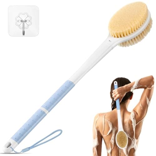 Image of Back Scrubber Body Shower Brush: Anti Slip Long Handle Bath Brush with Stiff and Soft Bristles - Showering Exfoliator Wet or Dry Brushing for Women, Men, Elderly (Blue)
