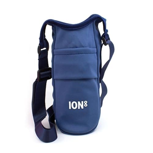 Image of Ion8 Sling Bag – Foldable, Lightweight Water Bottle Holder & Carrier with Pocket, Adjustable Strap & Hook – Machine Washable, Fits 1L Bottle – Travel-Friendly & Easy to Clean Hydration Pouch, Navy