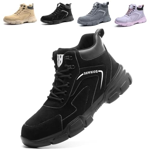 Image of Bawalon Safety Boots Mens Womens Work Boots with Steel Cap, Lightweight Water Resistant Non-Slip Safety Shoes Black UK 7 (EU 41)
