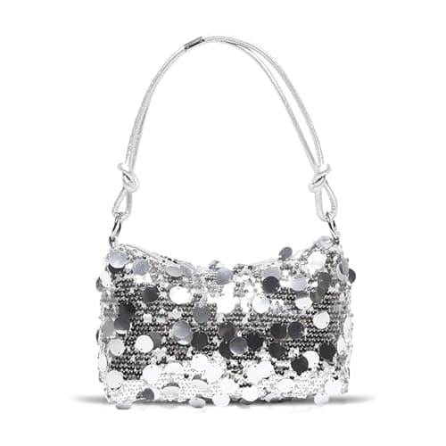 Image of AndThere Sequin Clutch Bag Silver Evening Handbag Women's Clutches Small Shoulder Bag Y2K Handbags with Zipper Underarm Bag Bling Armpit Bags Sparkly Clutch Purse for Wedding Party Travel