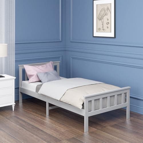 Image of Panana Grey 3FT Wooden Pine Shaker Bed | Slatted Base Solid Wood Construction for Bedroom Furniture (Grey, Single)