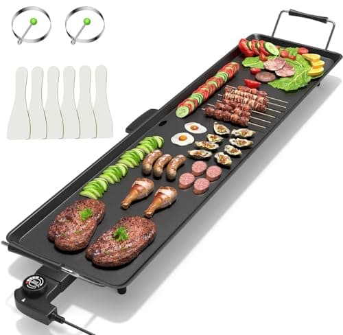 Image of TANGZON 90cm Electric Griddle, Extra Large Teppanyaki Grill with Adjustable Temperature, Nonstick Surface, Insulated Handles & Drip Tray, Indoor Outdoor Tabletop BBQ Grill for Party, Camping & RV