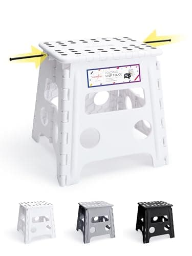 Image of HOUSE DAY Folding Step Stool 13 inch(33cm) Height Medium Heavy Duty Foldable Stool for Adults, Large Foldable Children's Step Stool Non-Slip Folding Stools Portable Plastic Stools for Kids - White