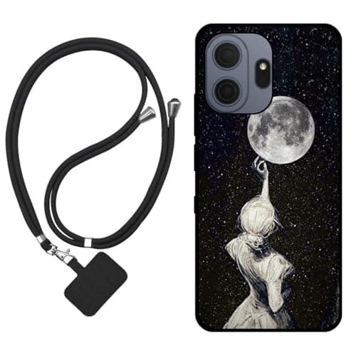 Image of Sunrive Case compatible with TCL NXTpaper 70 Pro, Ultra Slim matte Soft Premium TPU Back Rubber Bumper Protector Patterns Cover(Back Shadow,Moon,Stars)+1 x Phone Lanyard