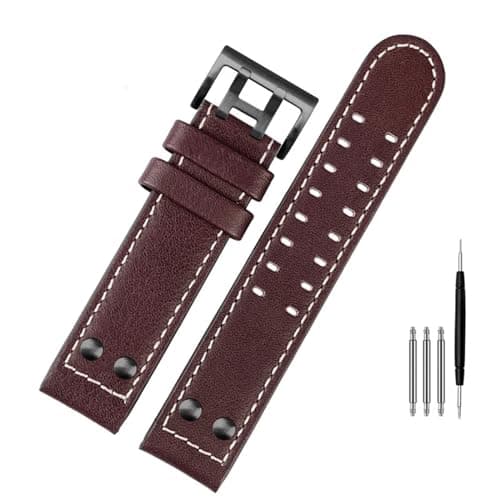 Image of FFHAO For Hamilton Khaki aviation Watch H77616533 H70615733 Watch Strap Genuine Leather jazz field Men WatchBand 20 22 Military Style (Color : B Dark brown black, Size : 22mm)