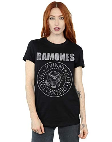 Image of Absolute Cult Ramones Women's Distressed Seal Boyfriend Fit T-Shirt Black XX-Large