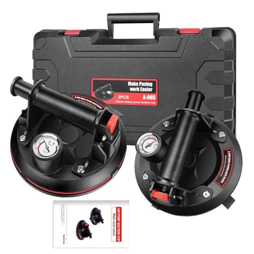 Image of 2 Pcs Vacuum Suction Cups, 8 Inch Heavy Duty Glass Suckers Lifters with Pressure Gauge for Tile Granite Lifting Window Replacement, 440lbs Load Capacity, Black