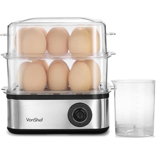 Image of VonShef 3 in 1 Egg Boiler, Poacher and Omelette Maker Electric - Multifunctional, Extra Large Capacity for 16 Eggs, Poaching and Omelette Bowl Included & Automatic Switch Off – Stainless Steel 500W