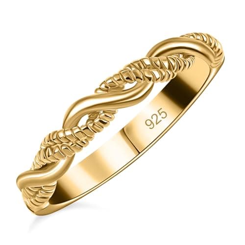 Image of TJC Band Ring for Women and Girl in 14ct Gold Plated 925 Sterling Silver Size U with High Gloss Metal Wt. 1.81 Grams
