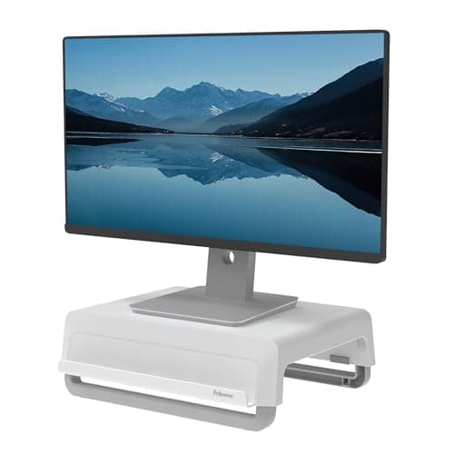 Image of Fellowes Monitor Stand for Desk - Breyta™ 100% Recyclable Stand for the Home and Office - Ergonomic Portable with 3 Height Settings – White