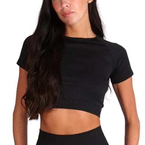 Image of SLKY Seamless Crop Top for Girls Black Workout Running Sports Dance Activewear Crop Top by Silky Dance - Black - Youth