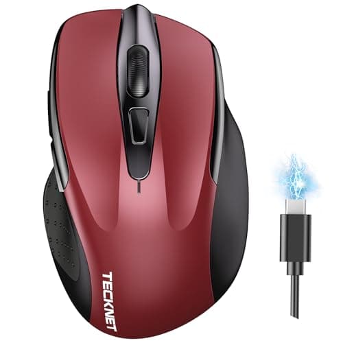 Image of TECKNET Bluetooth Mouse, Rechargeable Bluetooth Wireless Mouse(Tri-Mode: BT 5.0/3.0+2.4G), 4800DPI Adjustable, Silent Ergonomic Wireless Mouse for Laptop PC Computer, Windows Mac OS,6 Buttons (Red)