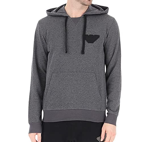 Image of Emporio Armani Underwear Men's Iconic Terry Hooded Sweatshirt, Black Melange Grey, XL
