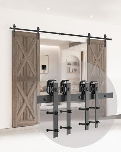 Image of 10FT/305CM Sliding Barn Door Track Kit - Hardware for Double Doors, J-Shape Design