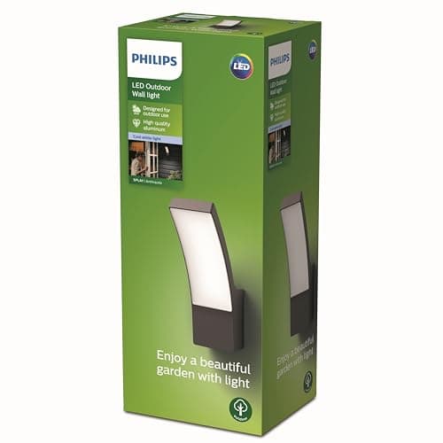 Image of Philips LED Splay Outdoor Wall Light [Cool White - Anthracite Grey] Water Resistant IP44, For Garden, Patio and Terrace Lighting.