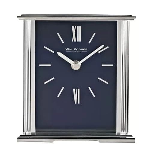 Image of WM.Widdop. Silver Mantel Clock Navy Face - W2941