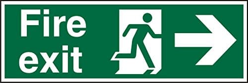 Image of Seco Fire Exit - Fire Exit, Man Running Right, Arrow Pointing Right Sign, 450mm x 150mm - 1mm Semi Rigid Plastic