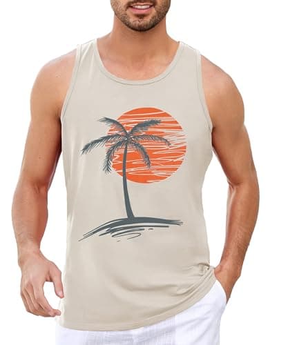 Image of Runcati Printed Tank Top Men's Sleeveless Sports Muscle Shirt Fitness Gym Training Undershirt Cotton Breathable Bodybuilding Shirt, lightgrey, L