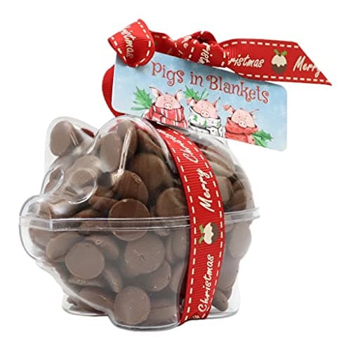 Image of ButtonChocs Christmas Chocolate Piglet - Pigs in Blankets. Belgian Milk Chocolate Gift for Christmas.