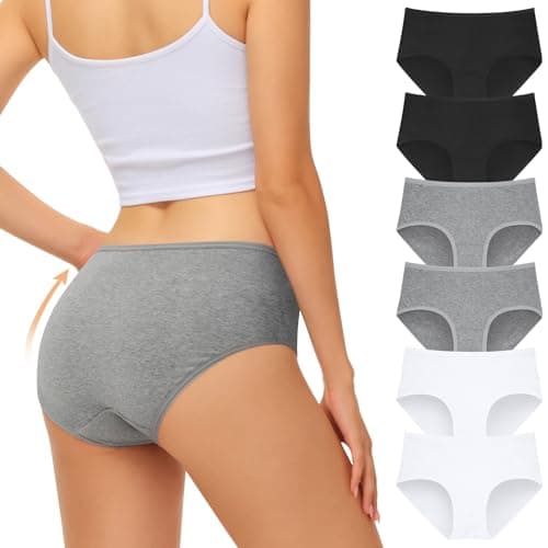 Image of FALARY Ladies Underwear Knickers Packs Cotton Briefs Sports Panties for Womens Low Waist Soft and Comfy Underpants Set of 6 (12, Black White Grey)