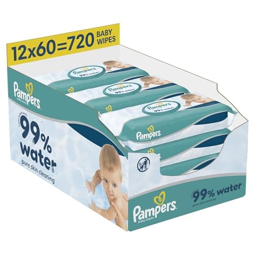 Image of Pampers 99% Water Baby Wipes Plastic Free, 12 Packs of 60 Wipes = 720 Baby Wet Wipes, Light Lotion With 99% Water