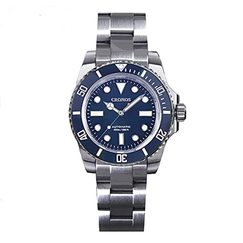 Image of Cronos Upgrade Diver Luxury Men Watches Stainless Steel PT5000 Bracelet Ceramic Rotating Bezel 200 Meters Water Resistant Glide Lock Clasp (Blue), blue, Diver