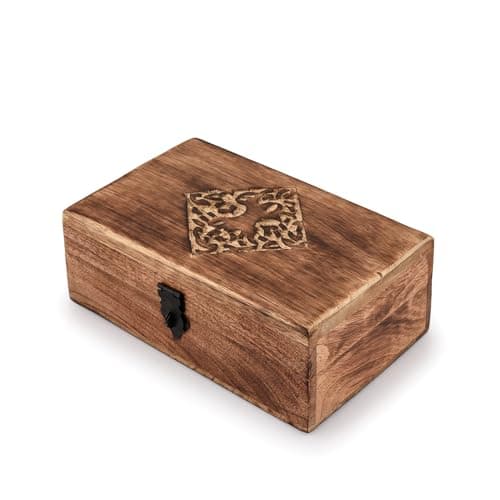 Image of Indus Lifespace Wooden Jewellery Trinket Box Keepsake Storage Organiser with Hand Carved Celtic Design