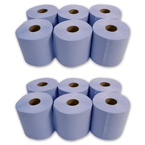 Image of KAPCO 12 Value Blue Centrefeed Rolls | 2-Ply Embossed Paper Tissue Roll | Absorbent Hygienic Surface Wipes Ideal for Kitchen, Bathroom, Garage, Workshop & Paper Hand Towel Use | Multipurpose Cleaning