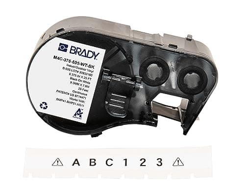 Image of Brady Vinyl Label Tape for Label Printers M410, M510, M511 – Self-Adhesive Industrial Labels – Black on White (9.53mm x 7.62m) – M4C-375-595-WT-BK