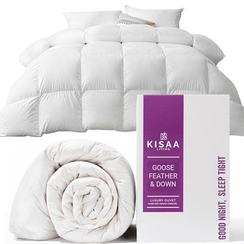 Image of Double Size Duvet - 10.5 Tog Luxurious Goose Feather & Down Quilt All Year Round Premium Quilt/Duvet (100% Cotton Shell Anti-dust mite & Anti-allergen) Box Baffle Construction (200cm x 200cm)
