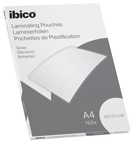Image of Ibico Basics A4 Laminating Pouches, Medium Weight, High Document Protection & Durability, Pack of 100, Gloss Finish, Crystal Clear, 627309