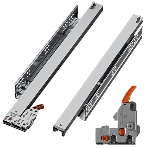 Image of Decoranddecor Undermount Drawer Runners 450mm Push-to-Open Soft Close Full Extension Steel - 35 kg Capacity Drawer Slides - Min 463mm Internal Cabinet Depth