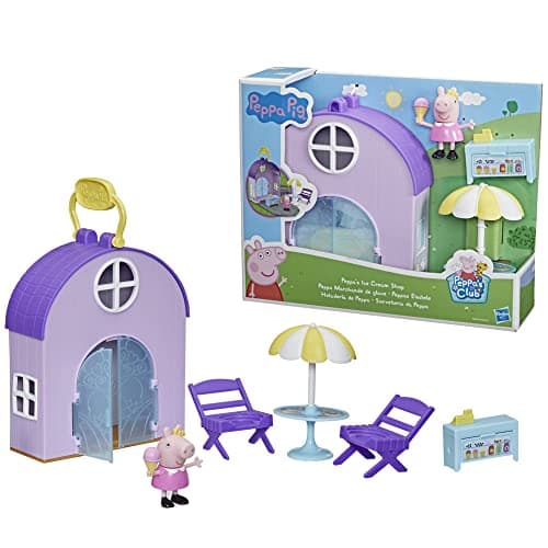Image of Peppa Pig Peppa's Club Peppa's Ice Cream Shop Preschool Toy; 1 Figure, 4 Accessories, Carry Handle, for Ages 3 and Up, Multicolor (F4387)