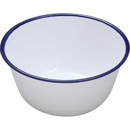 Image of Premium Quality Traditional Enamel White Blue Trim Pudding Basin 12cm