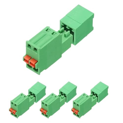 Image of sourcing map 4set 2.5mm/0.1" Pitch PCB Terminal Block Connector 2 Pin 90 Degree Pin Male Female Pluggable Quick PCB Wiring Terminals for 27-20AWG Cable Mechanical Equipment, Green