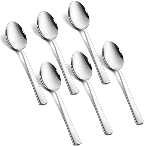 Image of Kucensi Tea Spoons Set of 6, Stainless Steel Coffee Spoons, Tablespoons Set, Small Spoon with Square Handle for Party, Home, Restaurant, Healthy & Highly Polished, Dishwasher Safe - 14 cm/5.5Inch