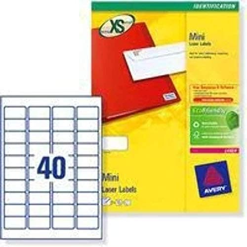 Image of Avery JamFREE, Printable, Mini Multipurpose Labels, Customisable, 45.7 x 25.4 mm, White, 40 Labels per Sheet, 1000 Blank Labels per Pack (L7654-25)