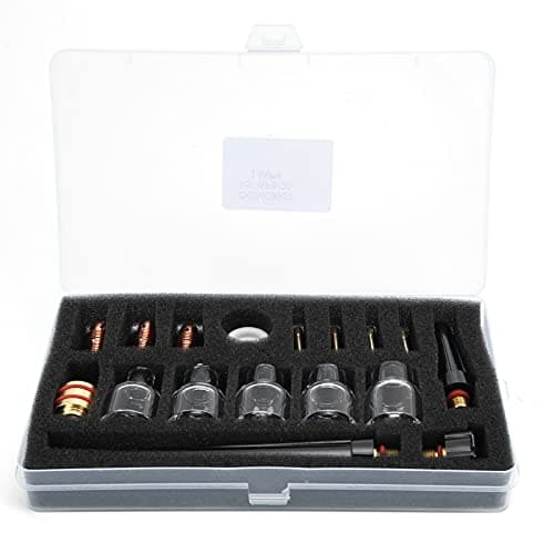 Image of Welding Torch Accessories Kit for WP9/20, Glass Cup Nozzle Tungsten Clamp Set with Brass Guide Piece, 2mm Thick Glass Mouth, Replacement Consumables for Argon Welding Gun