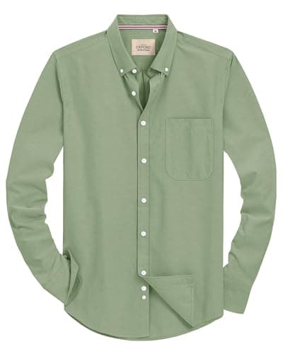 Image of J.VER Mens Shirts Long Sleeve Oxford Button Down Non Iron Business Smart Casual Work Formal Fashion Regular Fit Dress Shirts Green XL