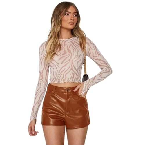 Image of Zingther Ladies' PU Faux Leather Shorts, Hotpants for Women, Brown, S