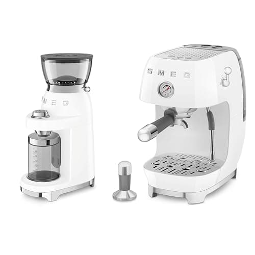 Image of Smeg 50's Style Electric Coffee Grinder and 50’s Style Espresso Coffee Machine with Cold Brew Function White CGF03WHUK / ECF03WHUK