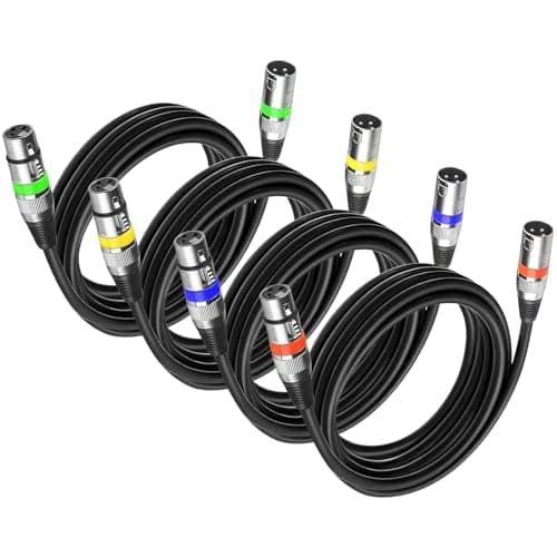 Image of wecan 4 Packs 3 Pin Dmx Cable Dmx Lighting Cable, Dmx Cables 3m 10ft Female to Male XLR Cable, Mic Leads XLR Cables XLR Wire for Stage Lights or DJ Mixer System Dmx Wire Signal Connection