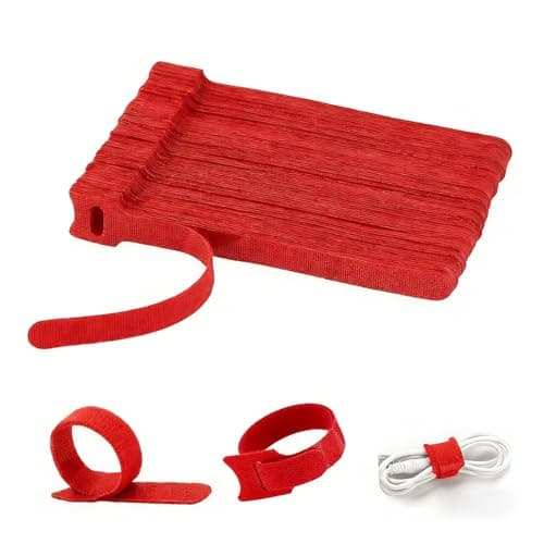 Image of AropaeenGlowry 100-Pack 15cm Reusable Hook & Loop Cable Ties - 12mm Wide Adjustable Cord Organizers (Red)